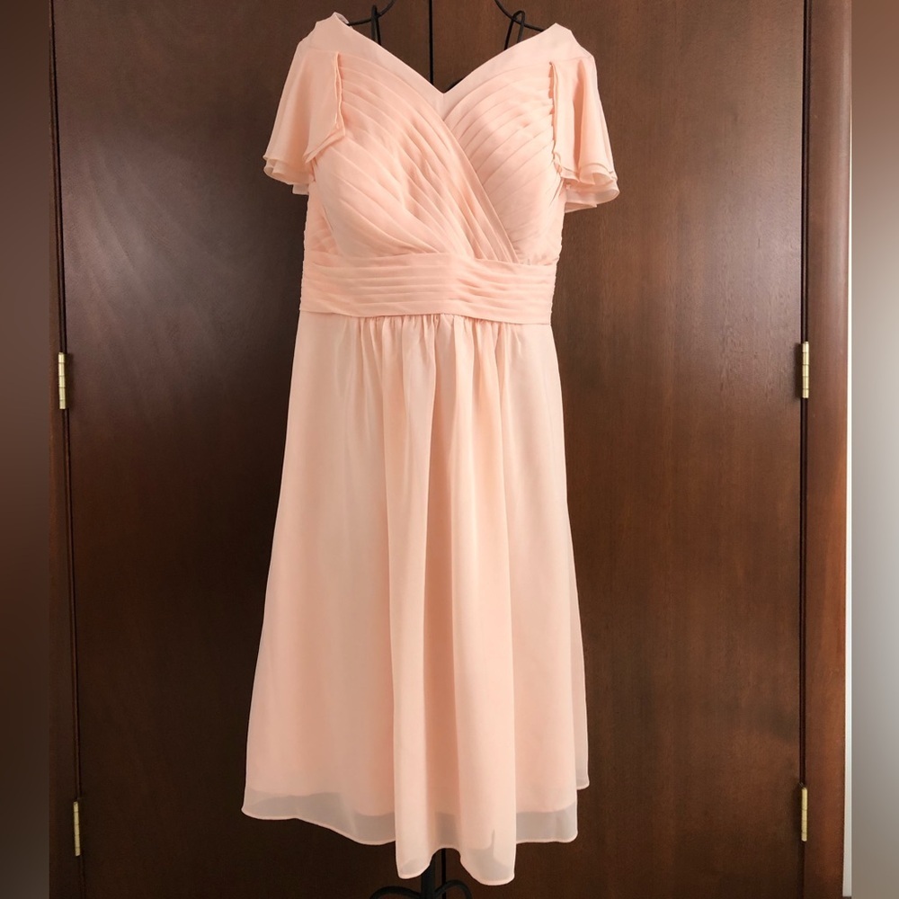 Azazie Hadley a-line pleated chiffon short dress in Pearl Pink